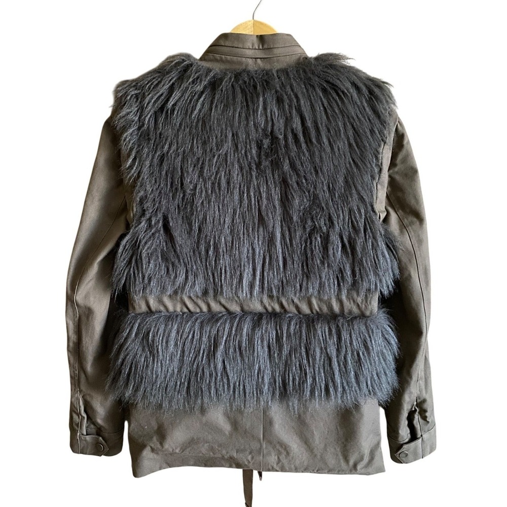 Loeffler‎ Randall Fur Military Utility Jacket Taupe Gray Faux Fur Size 8 - Picture 3 of 13